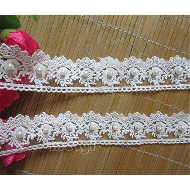 Vintage Flower Pearl Fabric Lace Edge Trim Ribbon Crochet Applique Sewing Crafts